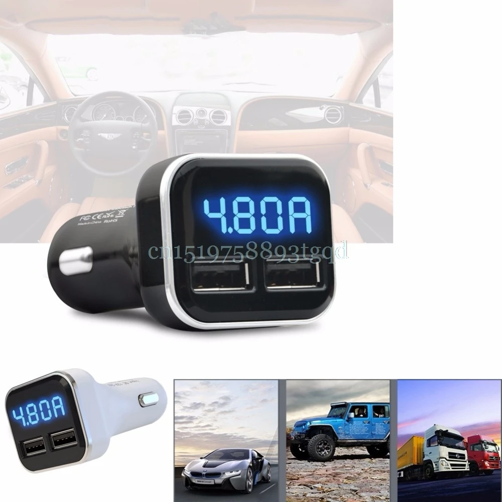 Двойной USB Автомобильное зарядное устройство 4.8A адаптер Светодиодный дисплей
