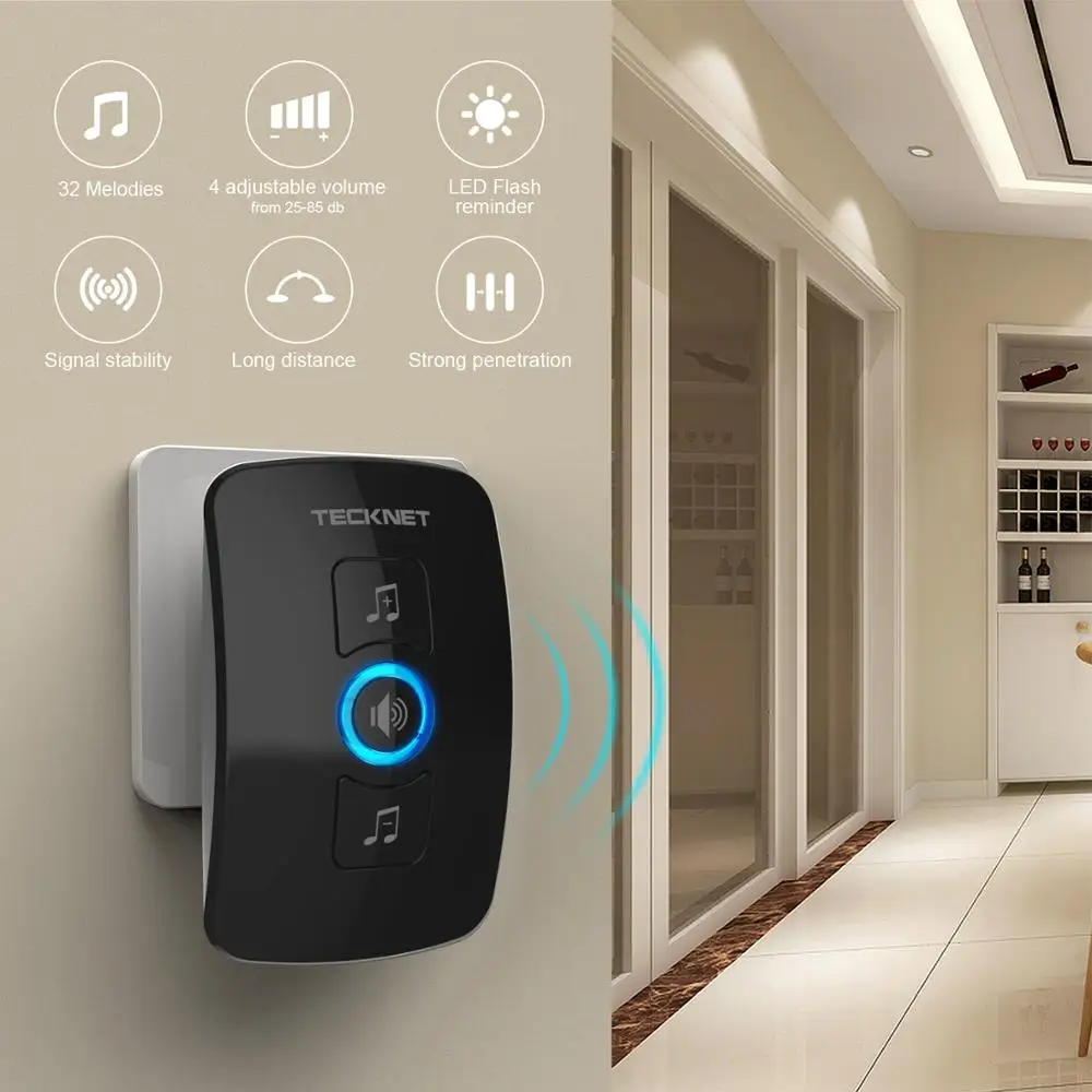 TeckNet беспроводной водонепроницаемый дверной звонок 250 м пульт дистанционного