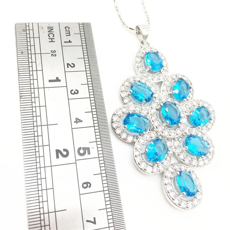 

Delicate Sea-blue Cubic Zirconia White CZ 925 Sterling Silver Pendant Jewelry