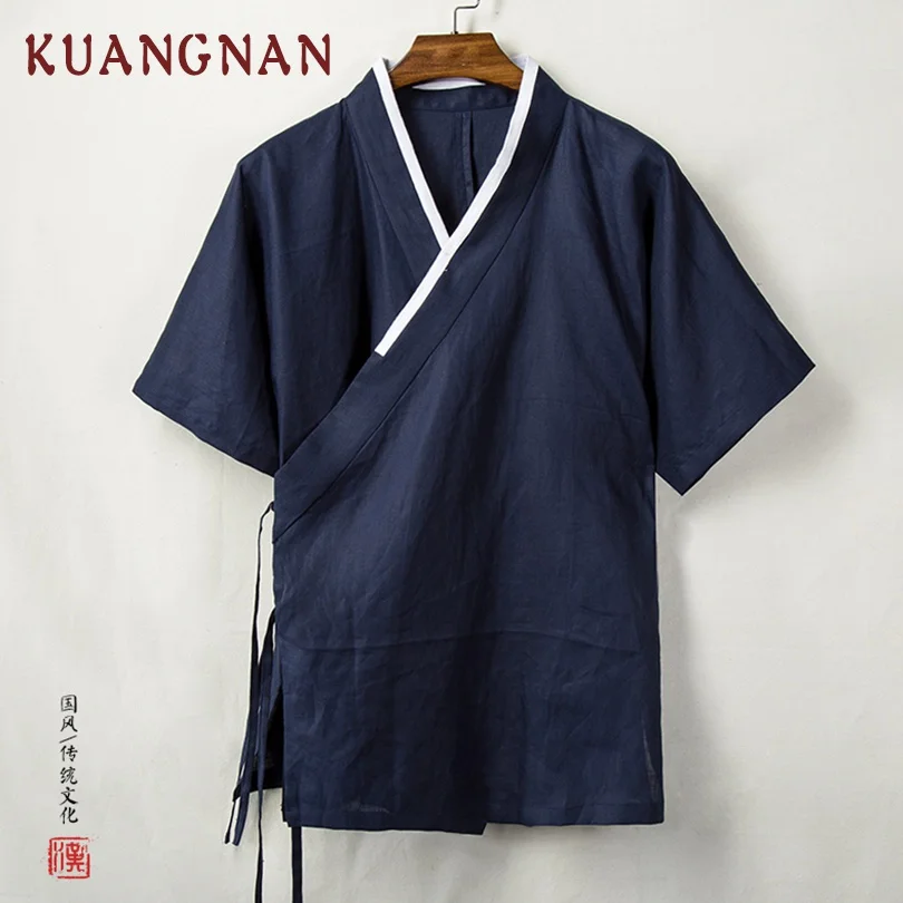 KUANGNAN китайское кимоно кардиган мужские рубашки 4XL одежда японское мужское летнее