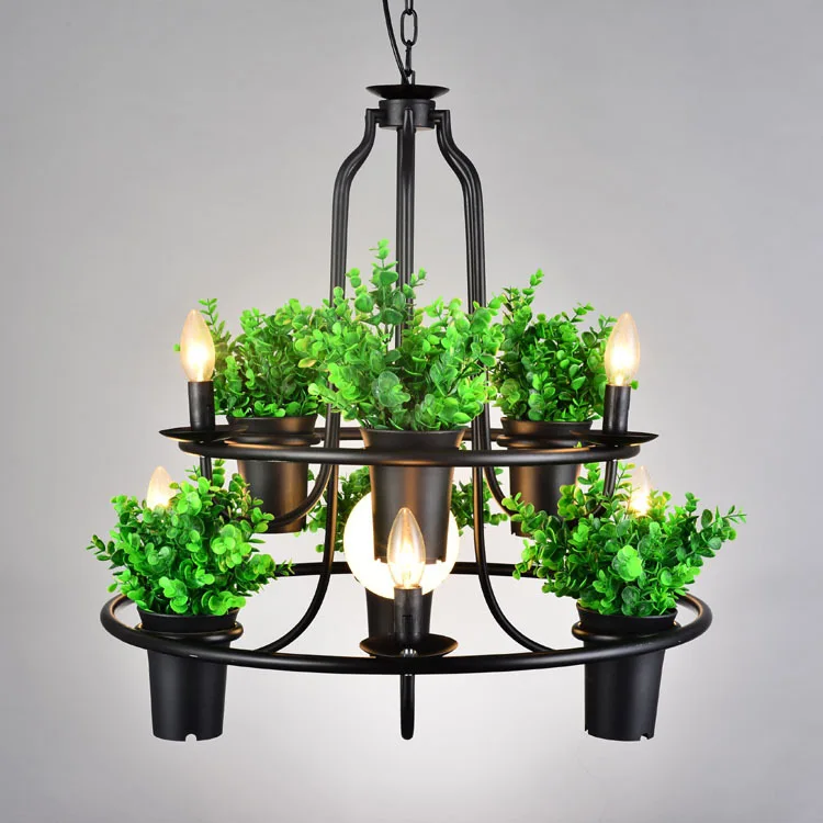loft style garden flower plant pot black iron chandelier personalized coffee bar lamp | Лампы и освещение