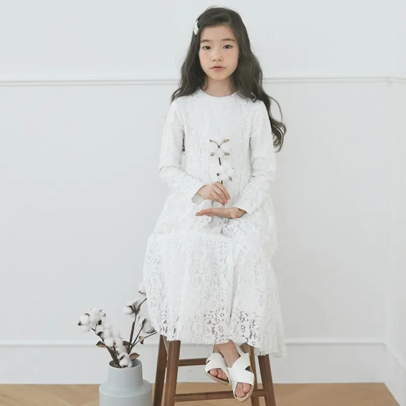 white lace dresses Кружевное платье для подростков; платье с длинными рукавами для маленьких девочек; цвет белый, черный; свадебное платье для маленьких девочек; детская одежда принцессы; сезон весна-осень; Мода года - Цвет: white lace dresses