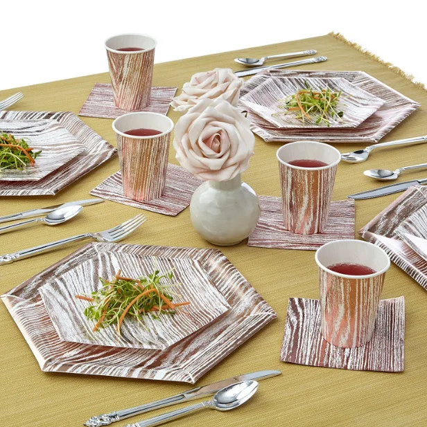 40 шт./компл. золотые бумажные стаканы в полоску и тарелки декор для свадьбы дня
