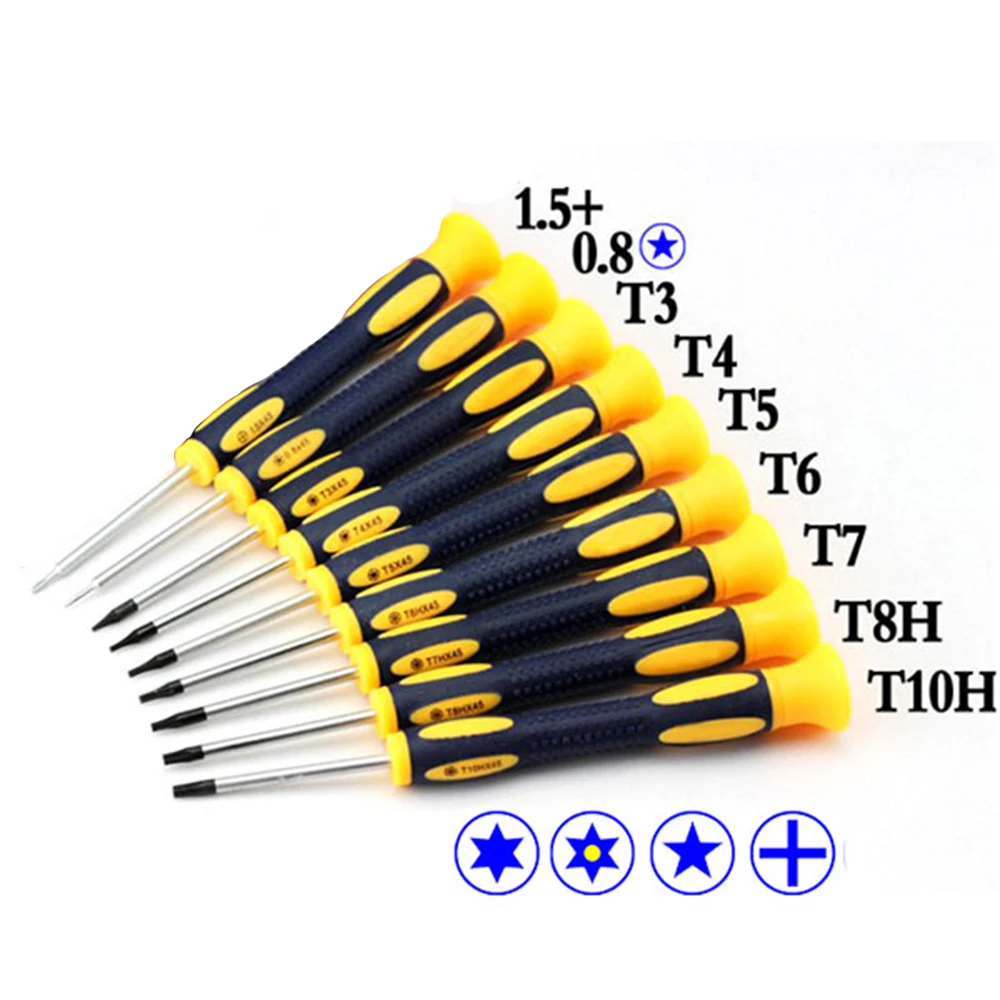 9 шт./компл. CR V 45 мм резиновая ручка 140 отвертки 0 8 Pentalobe 1 5 Phillips T3 T4 T5 T6 T7H T8H T10H Набор