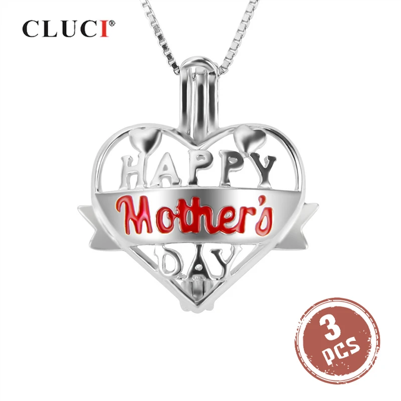 

CLUCI 3pcs Silver 925 Mother Gift Pendant for Necklace Jewelry 925 Sterling Silver Wish Pearl Locket Mother's Day Gift SC238SB