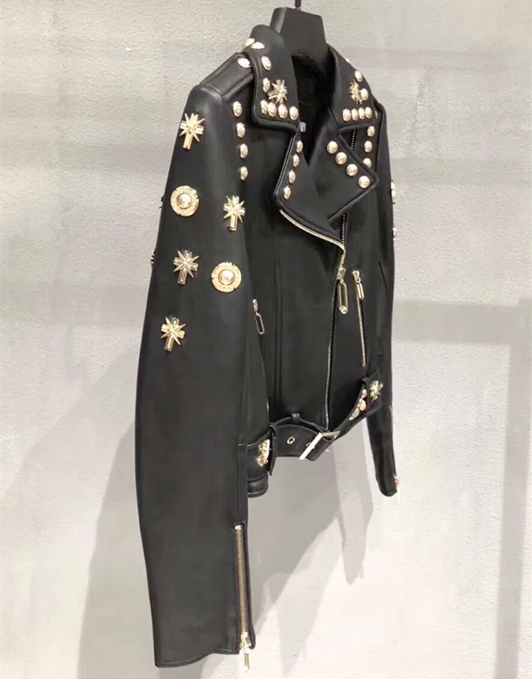 Женская куртка с заклепками в европейском стиле Весенняя байкерская из