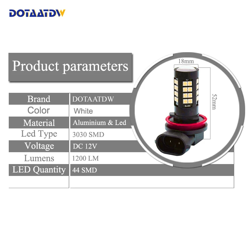 2x12 в 1200Lm Led H8 H11 9005 HB3 9006 HB4 3030SMD светодиодный чип для автомобиля мотоцикла двигателя