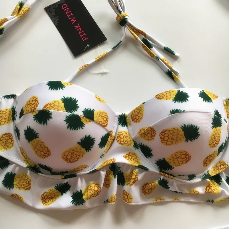PINK WIND Tropical Yellow Pineapple Brazilian Bikini Set Bathing Suit Push Up Halter Bikinis Women Bandeau Swimwear Swimsuit | Женская