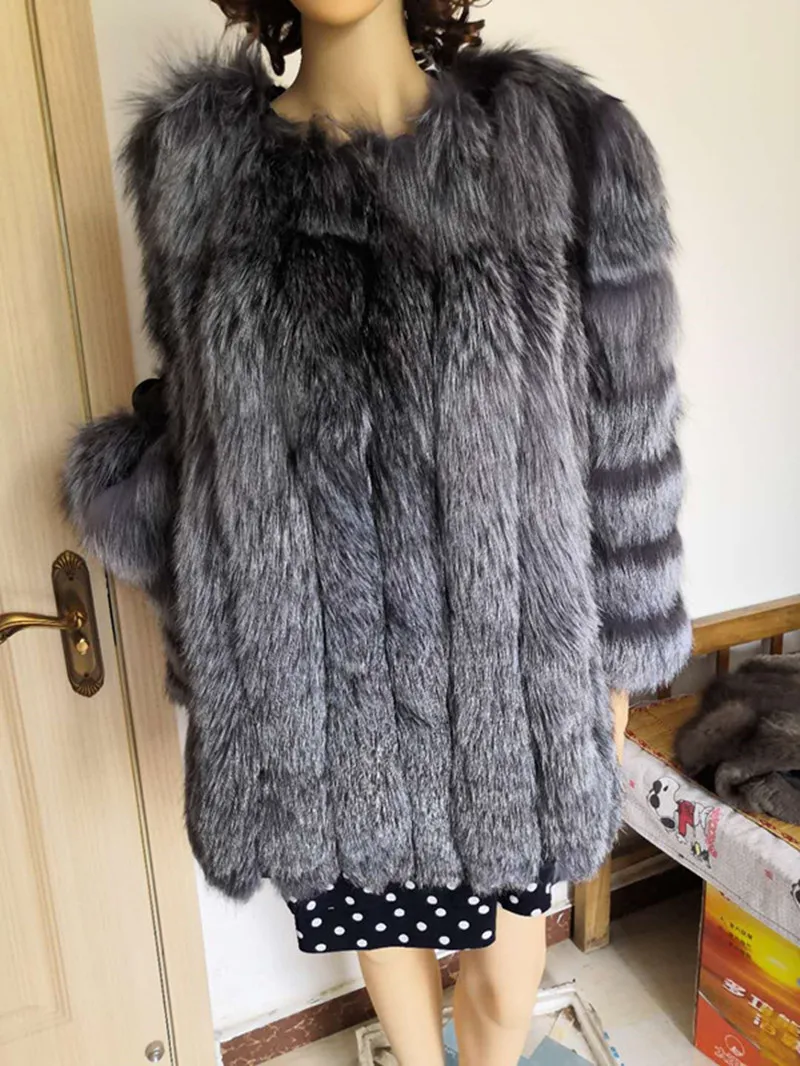 Silver fox natural Jinli Di Ang новое поступление женское натуральное пальто из натурального Лисьего меха или жилет съемный рукав с капюшоном куртка для женщин s - Цвет: Silver fox natural