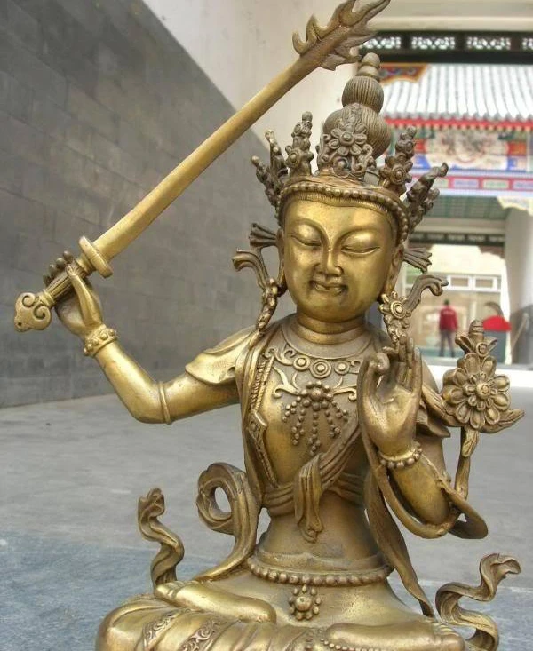 Тибетская cloister латунная резная Манджушри Бодхисаттва Kwan yin Будда Гуаньинь