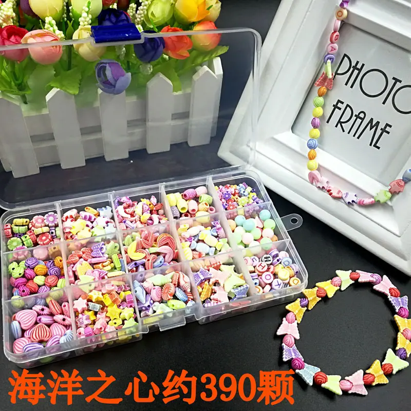 390Pcs 1 коробка DIY бисер игрушки для Для детей ручной работы ожерелья, браслеты, ювелирные изделия Бисер для изготовления комплект для девочек развивающие игрушки подарки - Цвет: 390Pcs