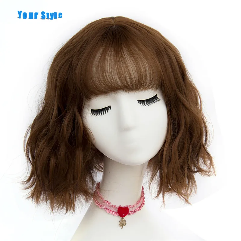 Stylish 43-Color Short Wavy Synthetic Wigs with Bangs for Women's Black, Brown, and Natural Hair Hairstyles image 4