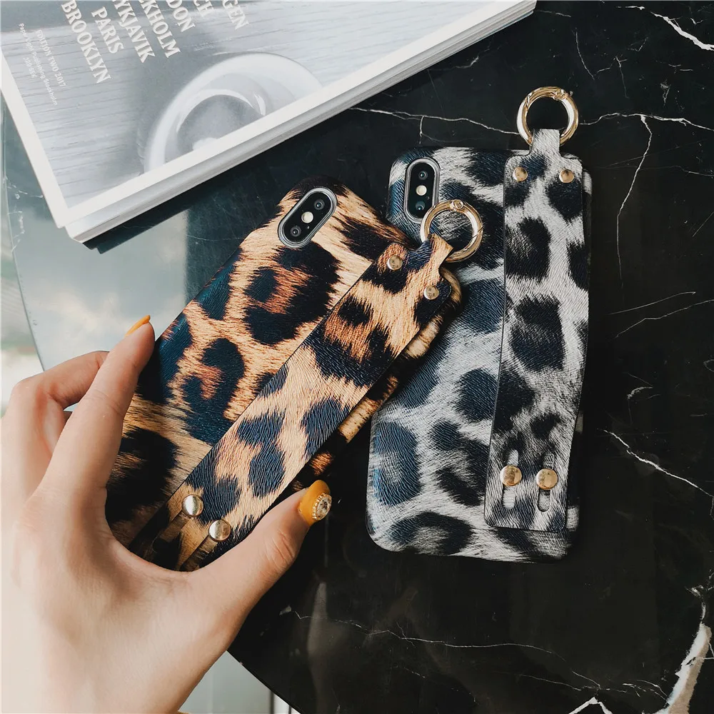 Leopard Case For Iphone XR XS MAX high quality Wrist Strap Soft Phone Cases 7 6S 8 Plus Cover classic Fundas Shell |