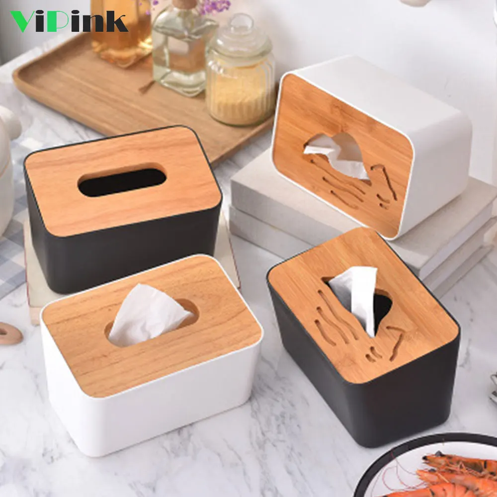 Creative Tissue Box Holder Nordic Style Wood Cover Removable Tissue Case Paper Dispenser Home Office Kitchen Napkin Organizer