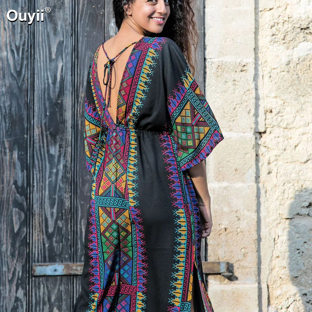 Новинка хлопковая черная пляжная рубашка с глубоким v образным вырезом и принтом