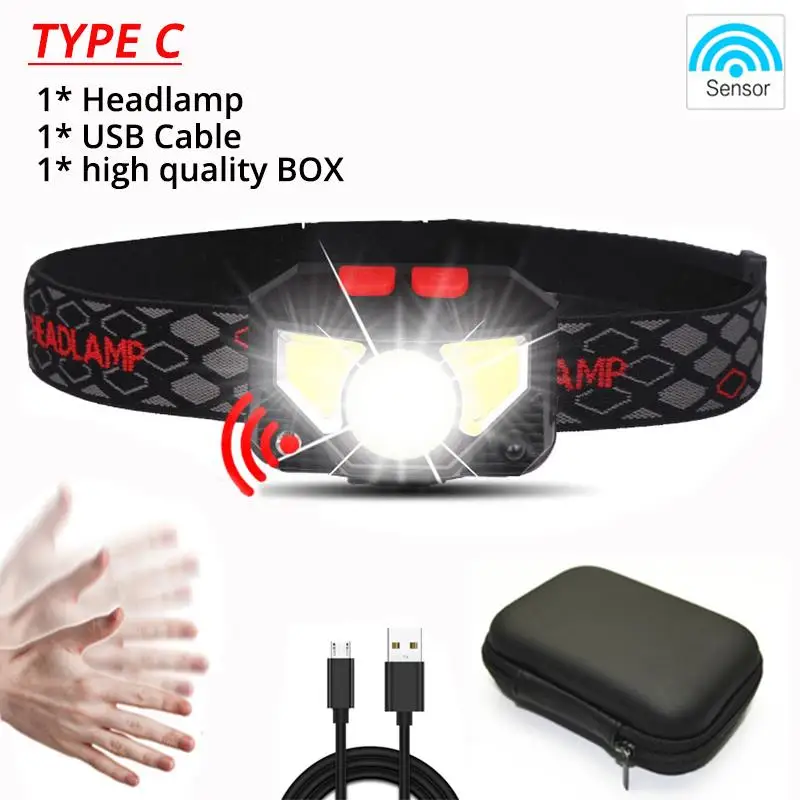 C 8000лм светодиодный налобный фонарь COB Hands-free Zoomable, Головной фонарь, фонарь, фара, светодиодный датчик движения тела для кемпинга - Испускаемый цвет: C