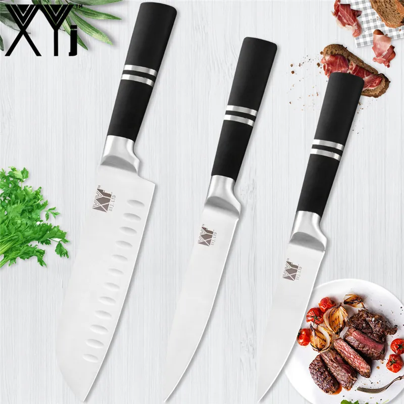 3 PCS knives Set XYj набор кухонных ножей из нержавеющей стали, хорошее качество, популярный набор кухонных ножей, нож для нарезки хлеба, Santoku, нож для очистки овощей - Цвет: 3 PCS knives Set