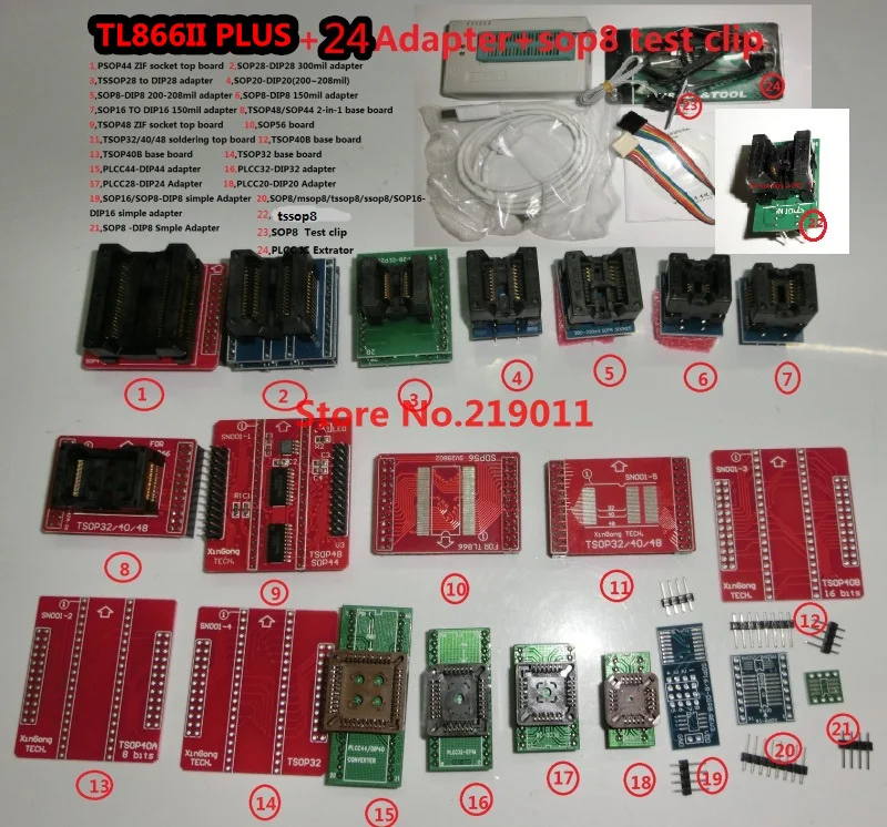 TL866II Плюс Программатор+ 24 адаптера+ IC зажим высокоскоростной AVR MCU Flash EPROM программатор Замена TL866A/CS