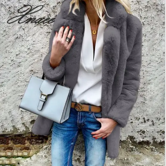 

Women Thick Winter Warm New Coats Furry Plush Wool Blends Long Sleeve Cardigans Lady Outerwear WOmen Tops Femme Overcoats Coats