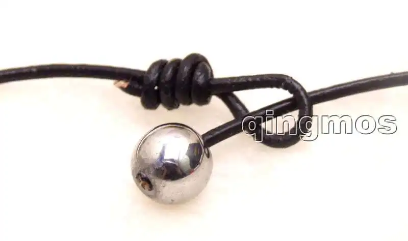 

Big 10-11mm gray potato Natural Freshwater Pearl pendant & Black Leather 18" Necklace-5923 wholesale/retail Free shipping