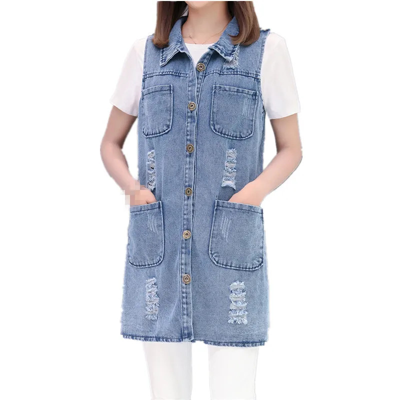 B2481 2021 new spring autumn sleeveless women's Korean version fashion worn through denim vest cheap wholesale | Женская одежда