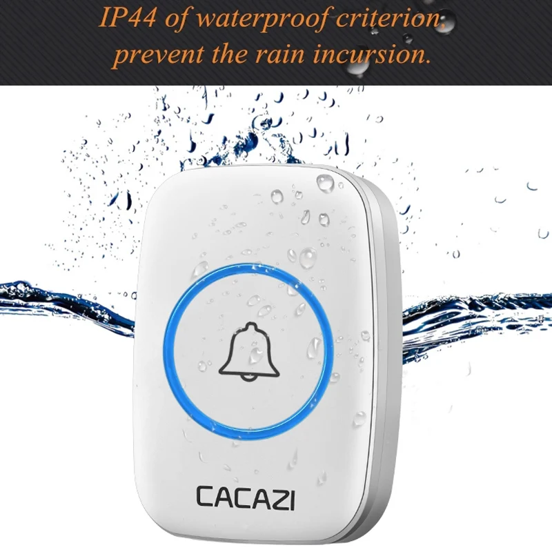 CACAZI AC 100-240 в дверной звонок Водонепроницаемый 300 м Рабочий диапазон беспроводной дверной звонок 1 передатчик+ 2 приемника 38 кольцевых мелодий дверной Звонок