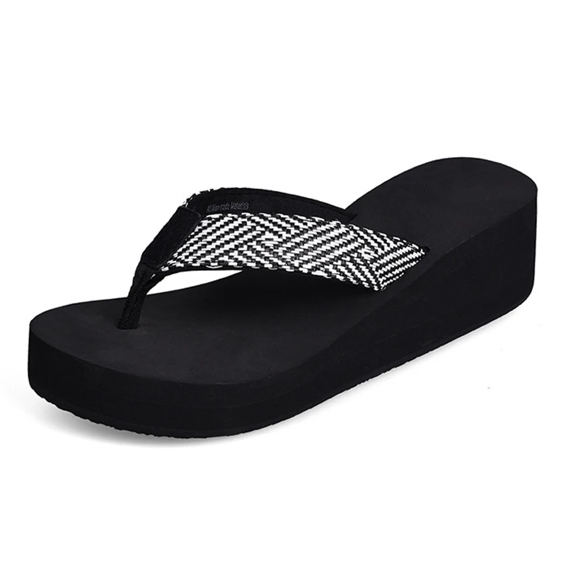 {D & Henlu}/плетеные шлепанцы в полоску пляжные женские Простые вьетнамки на танкетке