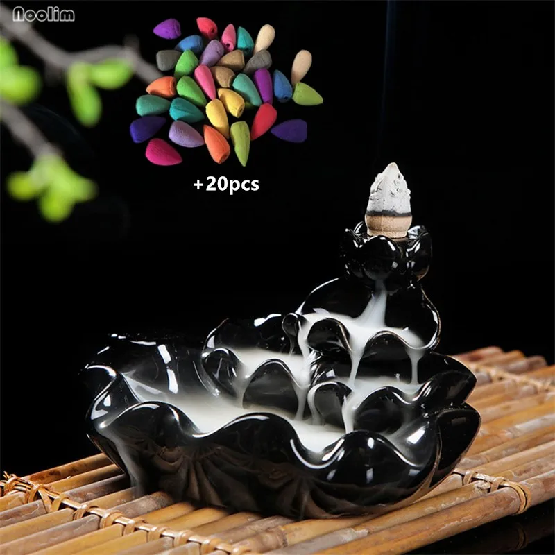 With 20pcs mixed-A Курильница для благовоний горелка креативный домашний декор Lotus Bergamot Курильница использование в домашнем офисе Teaho использование+ 20 шт пирамидки благовоний - Цвет: With 20pcs mixed-A