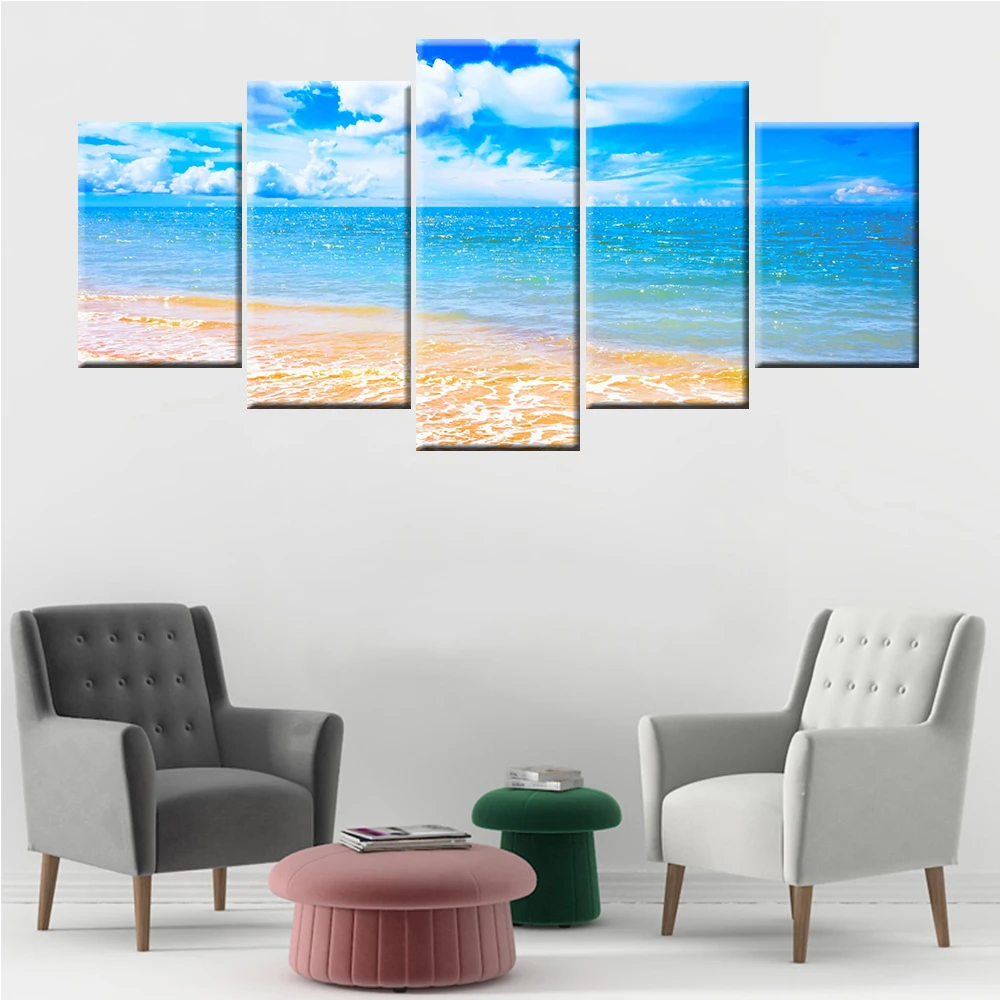 5 шт. холщовые картины для гостиной модульные HD принты фотографии голубое море