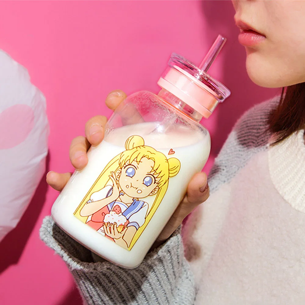 Милая Питьевая бутылка воды для девочек японский мультфильм стеклянная студент