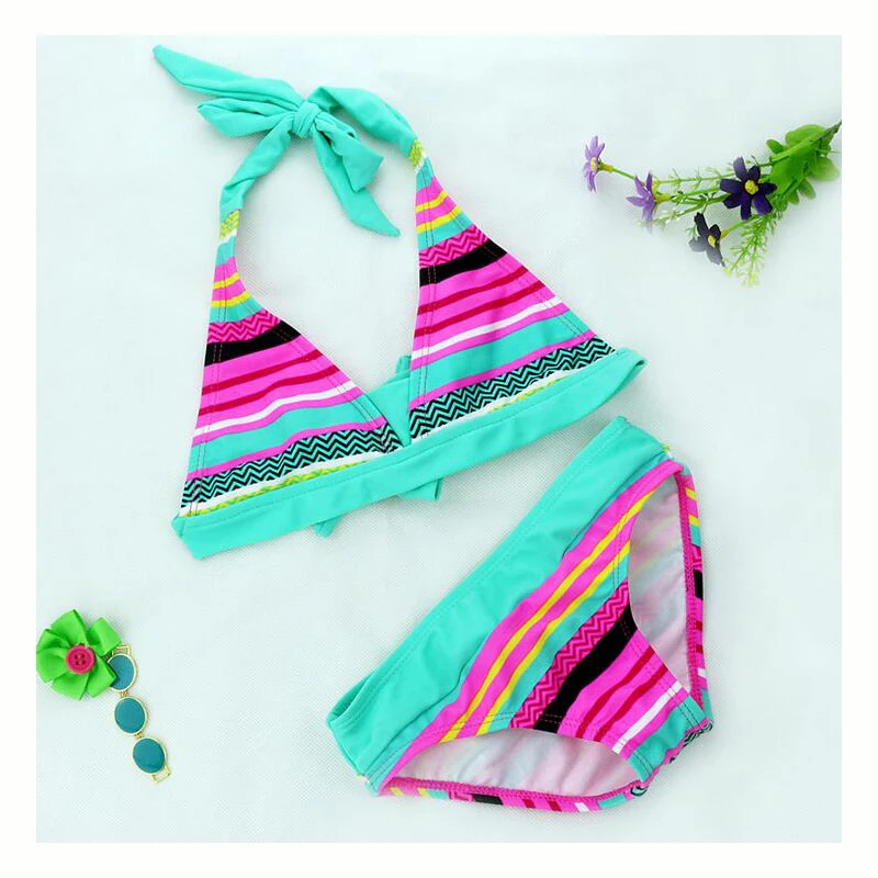 Лидер продаж новинка летний облегающий Купальник для девочек в полоску