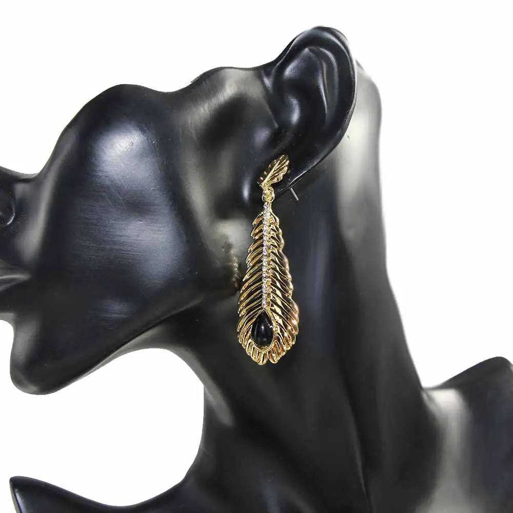 JUST FEEL Boho Leaf Drop Earrings with Black Crystal Inlay - Long Dangle Earrings for Women - Fine Jewelry Gift image 3