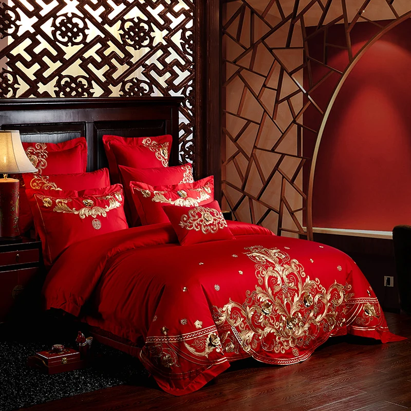 Роскошный красный свадебный стиль золотая королевская вышивка 60S Египетский