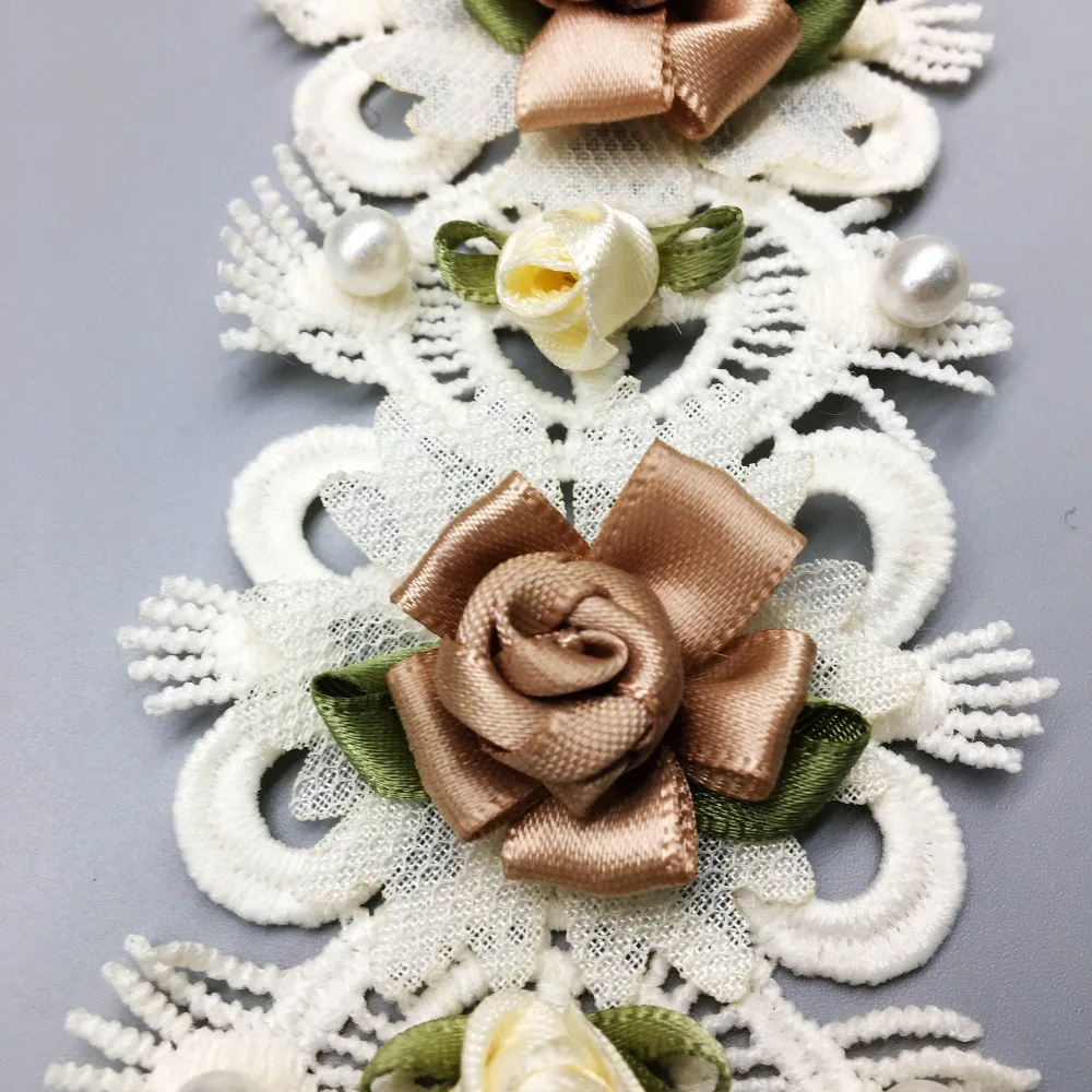 10х африканская кружевная ткань хлопковая отделка жемчуг 3D цветок кофе абрикос