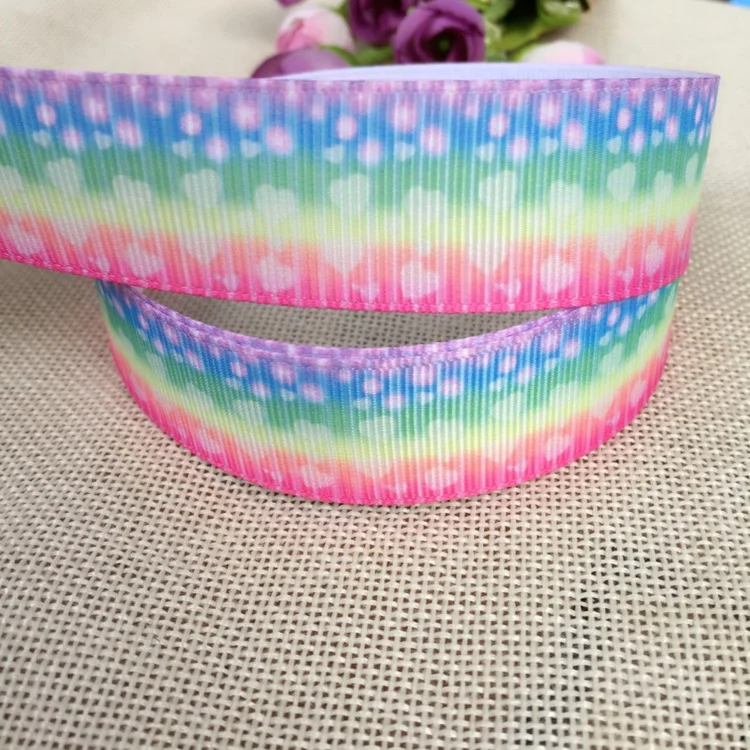 

1 "25MM Free shipping Love gradient color rainbow printed grosgrain ribbon hairbow headwear party decoration diy wholesale