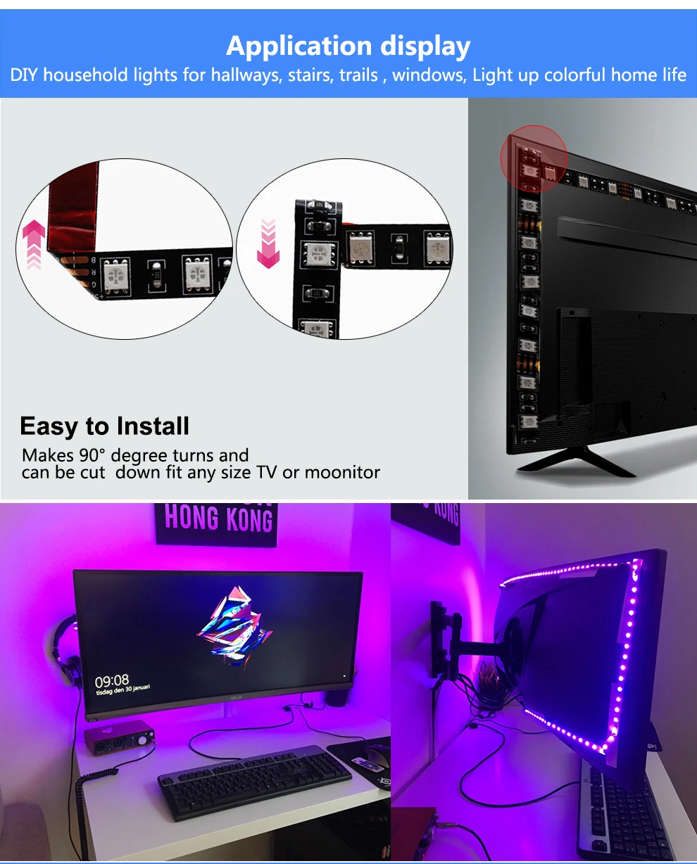 USB RGB Светодиодная лента 5050 DC5V водонепроницаемый гибкий светодиодный светильник лента 0,5 м 1 м 2 м сменный цвет для ТВ фоновый светильник ing
