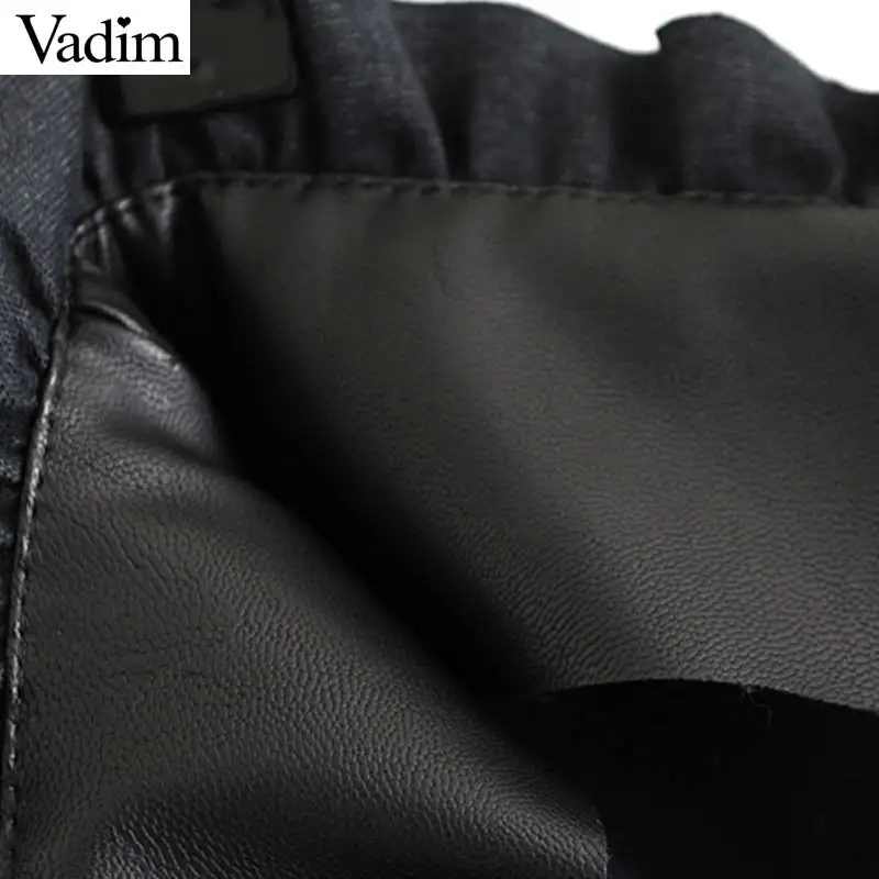 Vadim Женская Базовая Черная Юбка миди из искусственной кожи с бантом на талии пояс