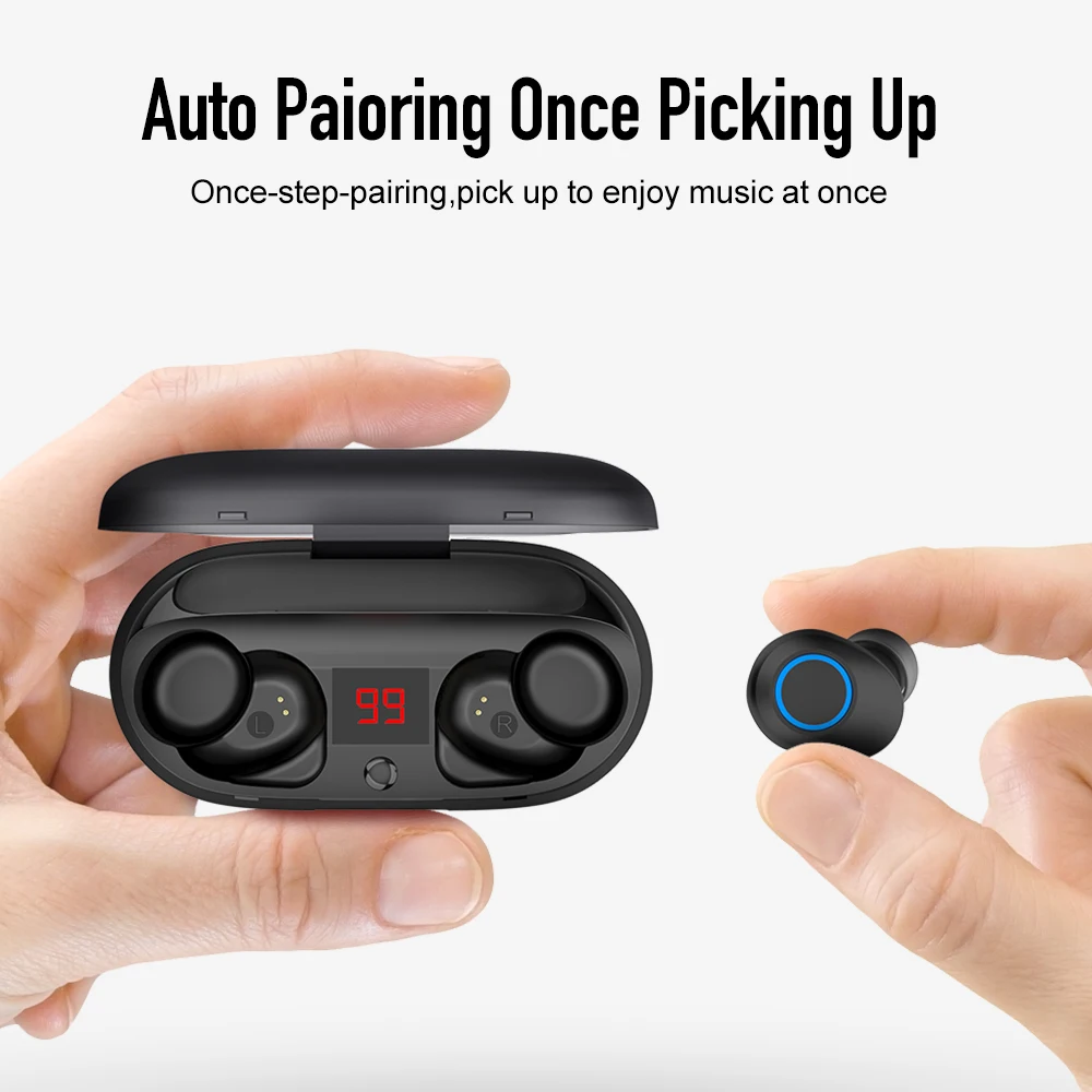 Беспроводные наушники Yinew со светодиодным дисплеем TWS Bluetooth спортивные с
