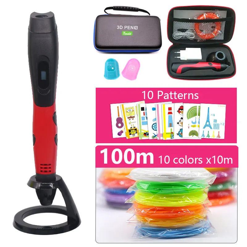 1. Red pen ABS100m 3d Ручка 3d принтер Ручка USB питание безопасно и удобно, с сумкой для хранения, легко для создания на открытом воздухе Рождественский подарок Новогодний подарок - Цвет: 1. Red pen ABS100m