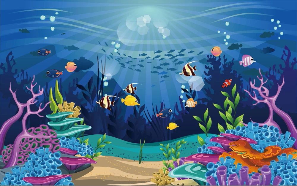 Фон для фотостудии с изображением рыб кораллов пород на заказ виниловые под