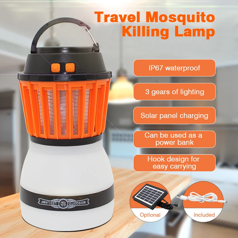 Лампа от комаров на солнечных батареях ловушка для насекомых фонарь кемпинга 2в1