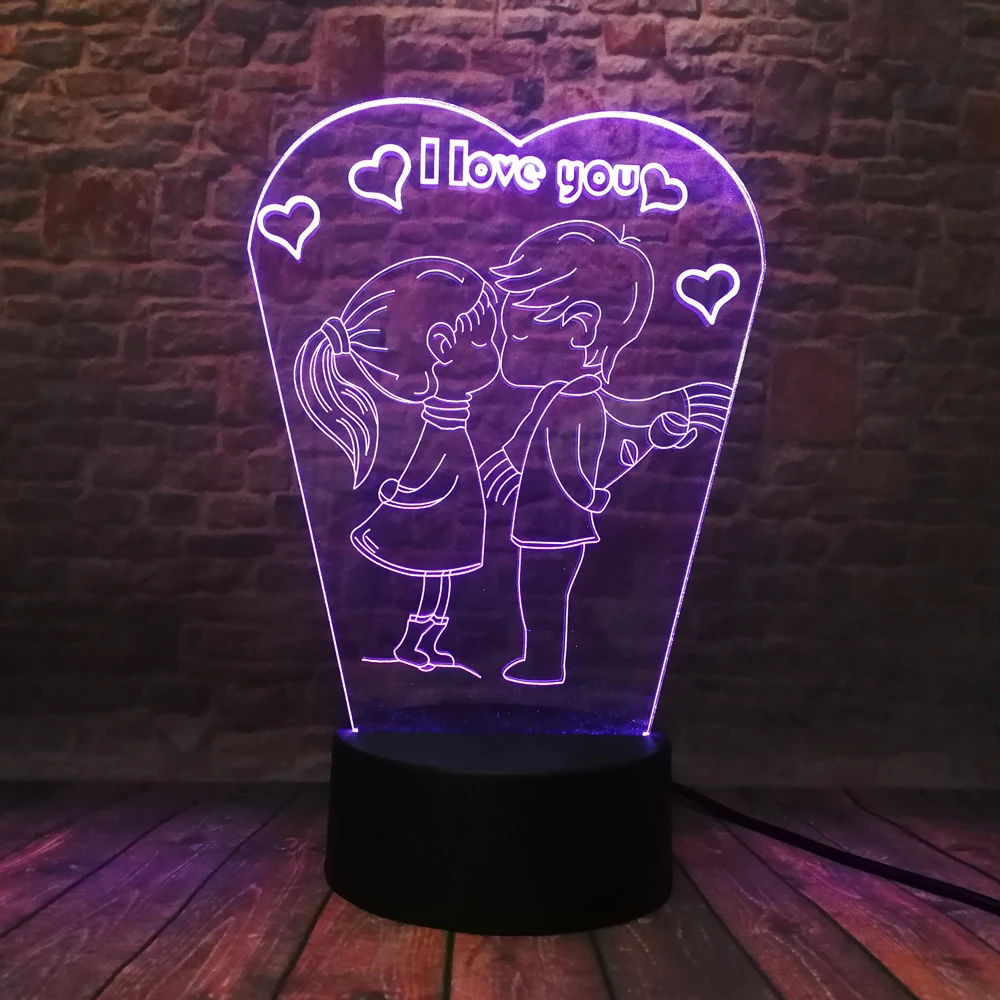 Романтический поцелуй дети I Love You 7 цветов градиент светодиодные ночники 3D стол настольные лампы Свадебный декор подруга любовник пара подарк