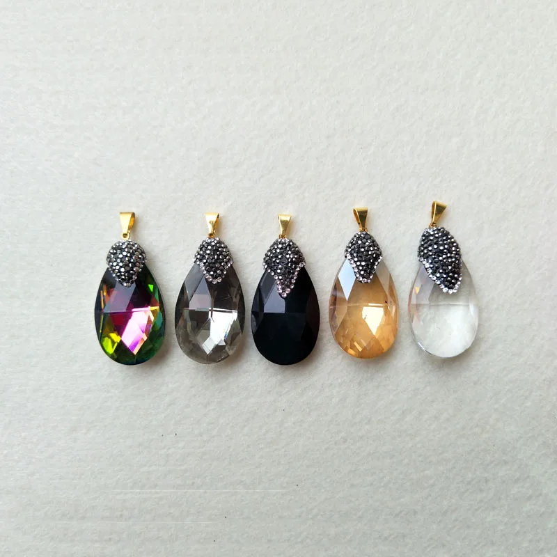 

10pc water-drop shape Druzy Ceramics glass Pendant,Paved rhinestone Crystal Charms For DIY Necklace earring Jewelry Making PD376