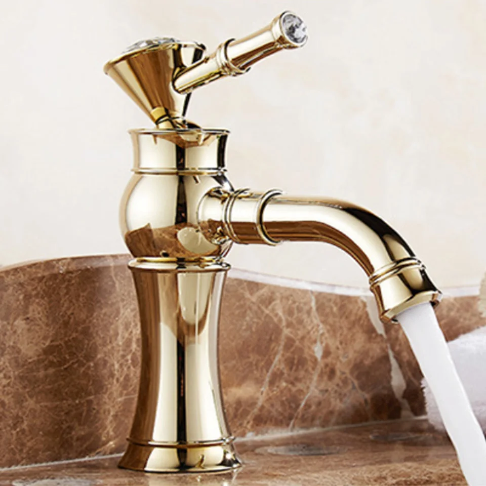 Зеркальный золотистый смеситель для ванной комнаты из твердой латуни горячей и