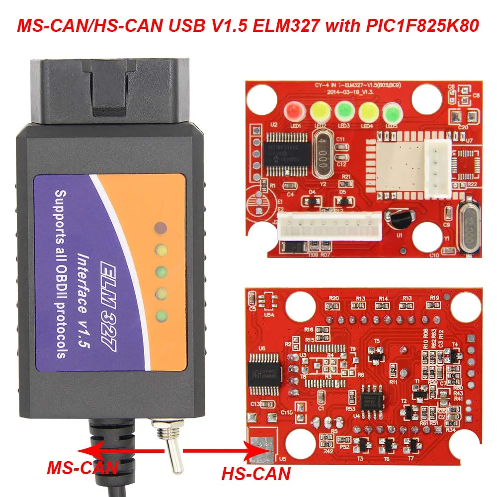HS MS CAN USB 327 HS CAN/MS CAN ELM327 V1.5 PIC18F25K80 для FORScan ELM 327 USB для Windows XP/7 32 бита для Ford CH340 OBDII сканер кода - Цвет: HS MS CAN USB 327