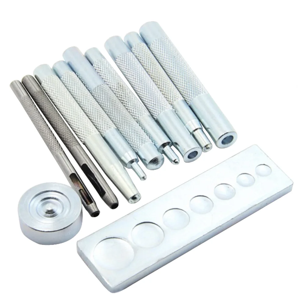 

11pcs Leather Punch Snap Button Leather Craft Tools Hole Punch Rivet Button Setter Die Base Tool Kit Punching Holes for Belt
