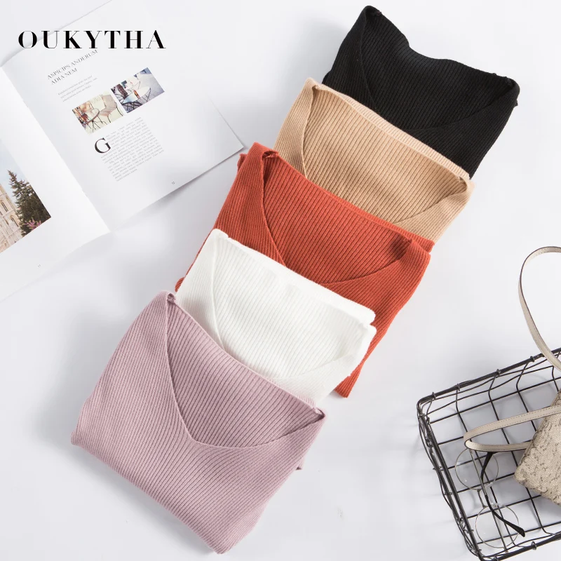 Sweater Female New Autumn V-neck Korean Fashion Self-cultivation Winter Bottoming High elasticity Knit Sweaters Women Pull | Женская