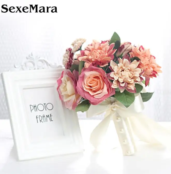 SexeMara Свадебный букет ручной работы искусственный цветок Роза buque casamento Свадебный букет для свадебного украшения ramos de novia - Цвет: picture