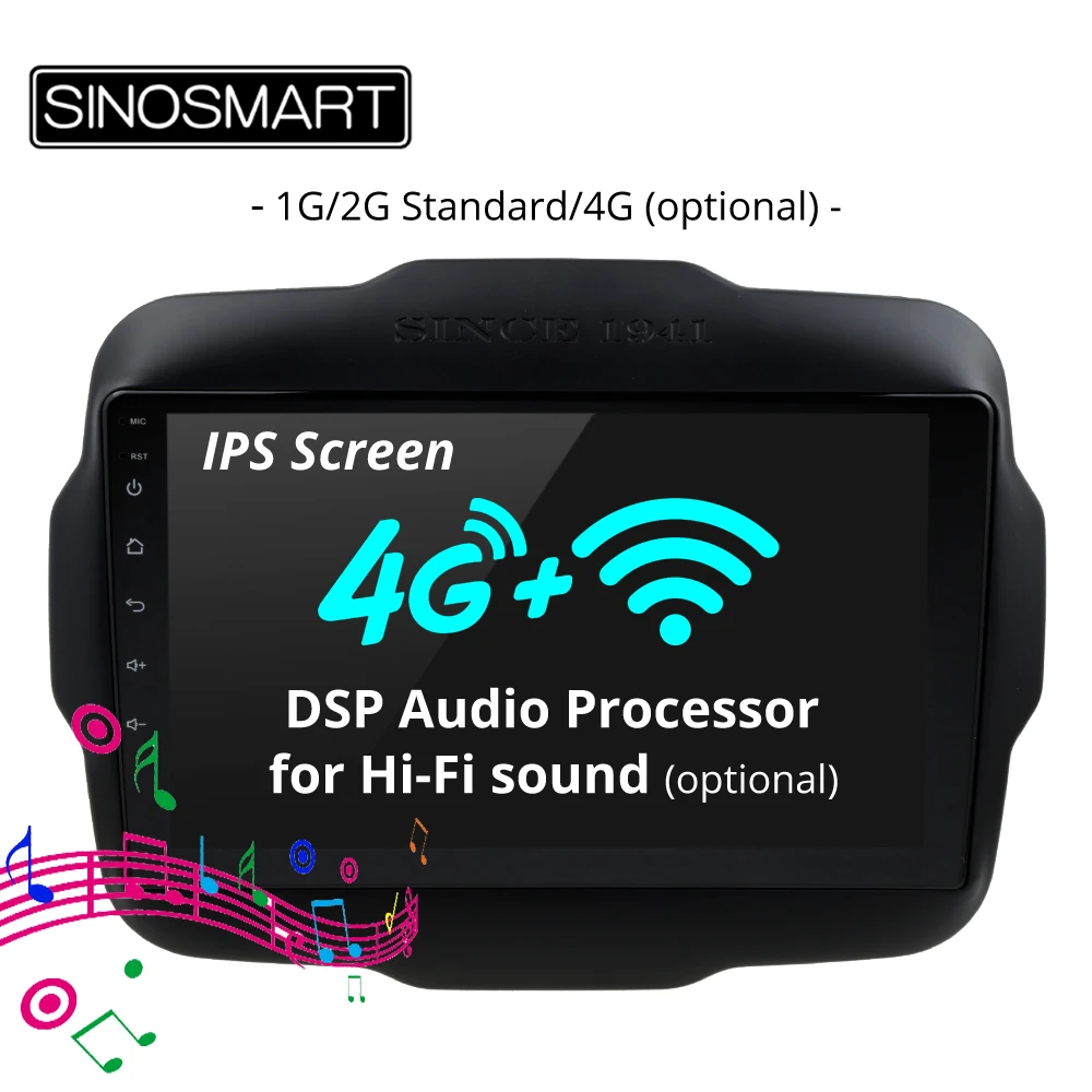 SINOSMART ips/QLED экран 1 г/2 г автомобильный Радио gps навигационный плеер для Jeep Renegade- 32EQ DSP, 4G слот для sim-карты опционально
