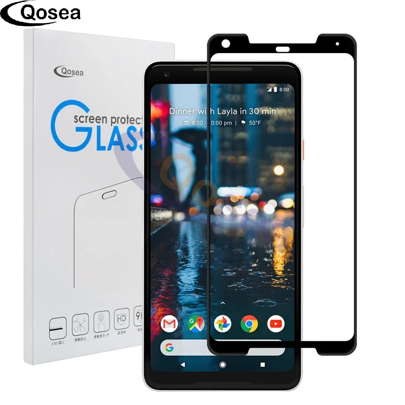 Qosea для Google Pixel 2 XL защитное закаленное стекло 9H Гальваническое 4D Передняя Полная
